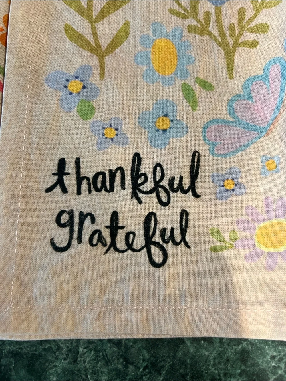 New NATURAL LIFE floral kitchen towel says Thankful Grateful